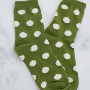 Dark Green Women's Polka Dots Puff Casual Socks