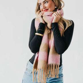 Pink & Cream Stevie Striped Tassel Scarf