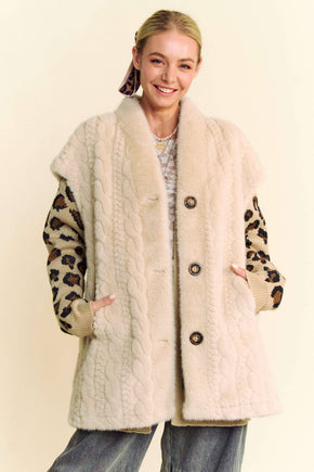 Cream Single Breasted Fuzzy Fur Vest