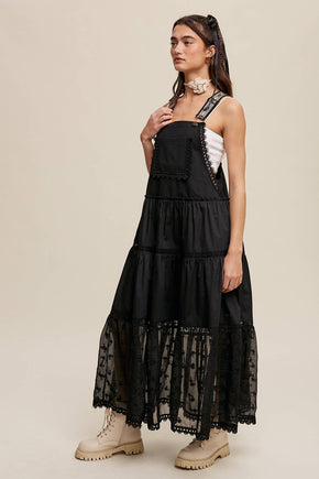 Black Lace and Tiered Overall Maxi