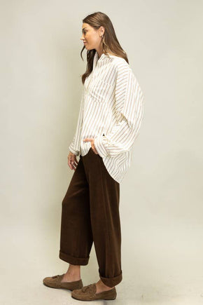 Brown Sophisticated Stripe Blouse