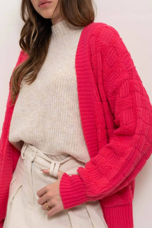 Pink Checkered Knit Cardigan