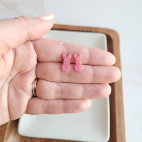 Pink Glitter Bunny Studs