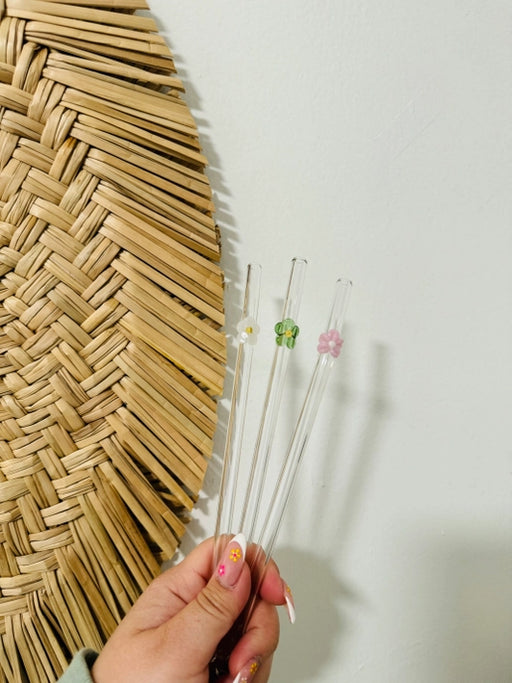 Pink Matte Flower Glass Straw