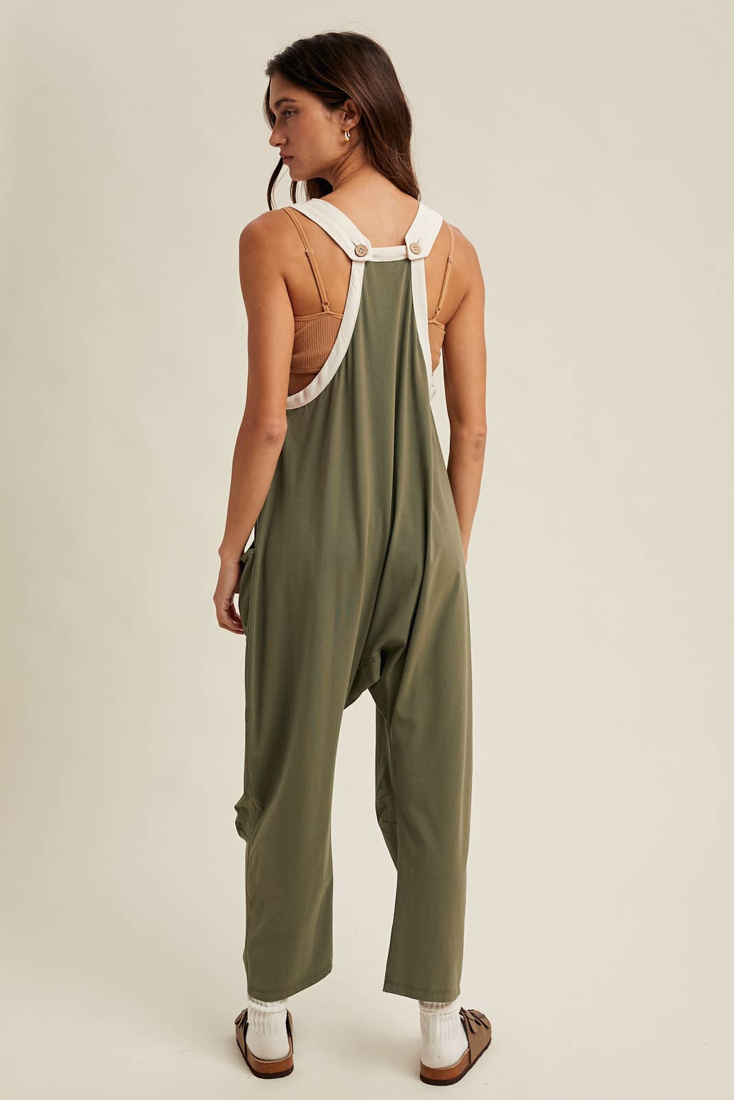 Olive Button-Up Cami Jumpsuit