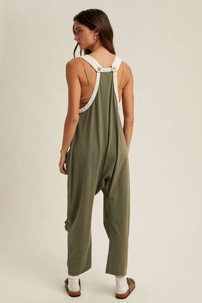 Olive Button-Up Cami Jumpsuit