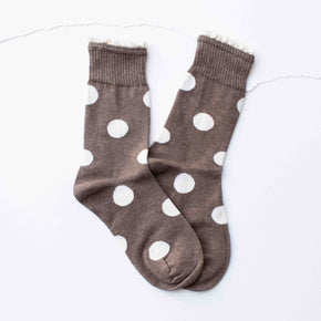 Cream Polka Dot Ruffle Trim Crew Socks