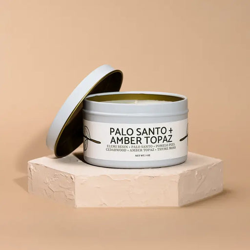 Palo Santo + Amber Topaz Candle Tin