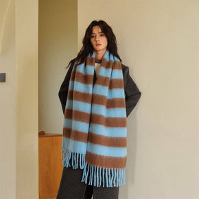 Brown & Black Stripe Scarf Thick Winter Wrap