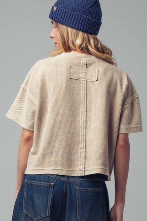 Khaki Boxy Corduroy Pocket T-Shirt