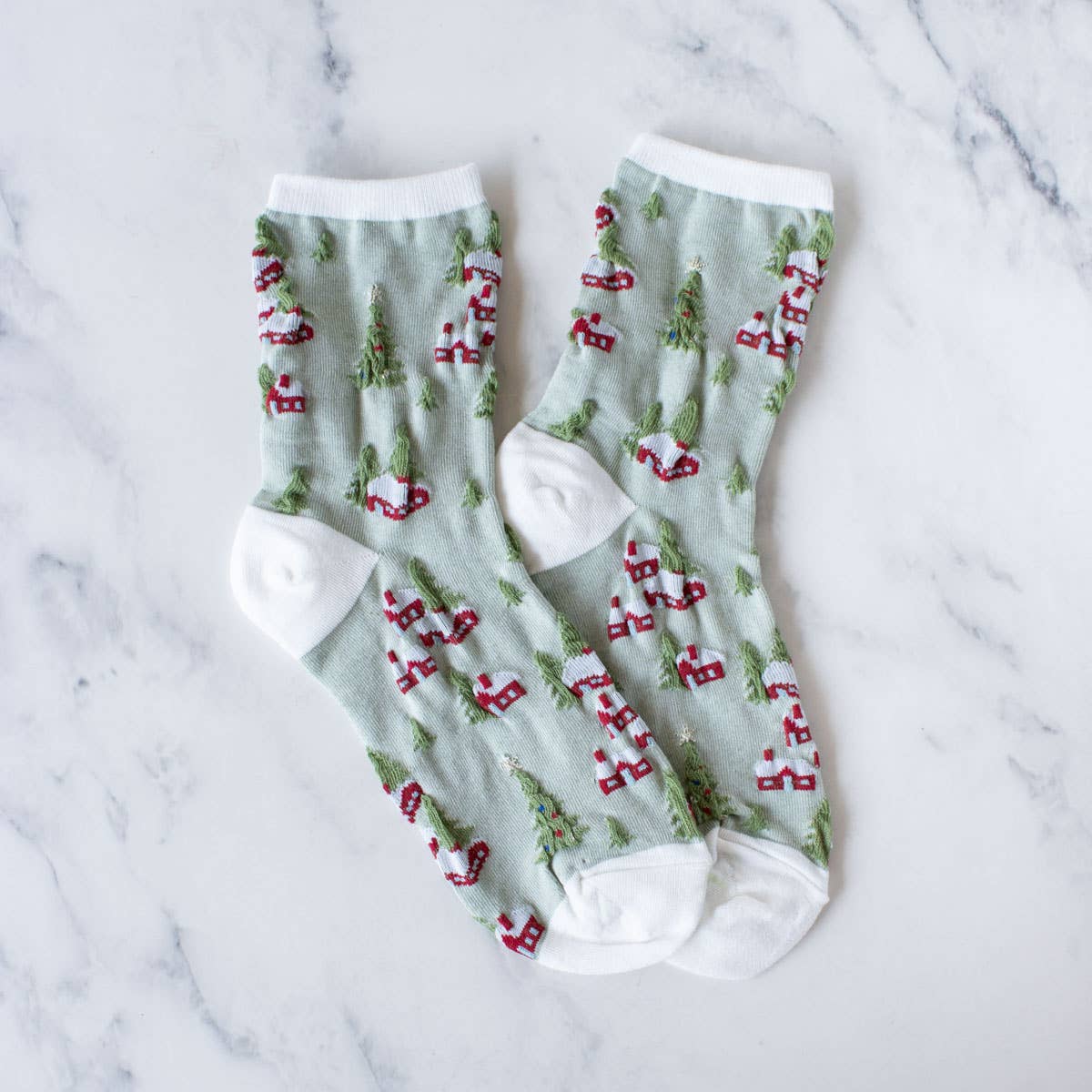 White & Sage Christmas Village Casual Socks