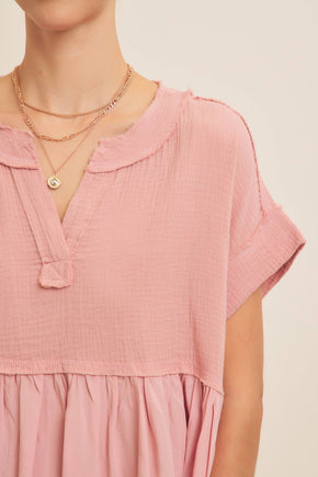 Dusty Peach Ruffle Hem Blouse