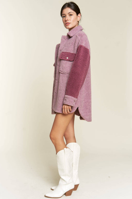 Plus Berry Colorblock Sherpa Jacket