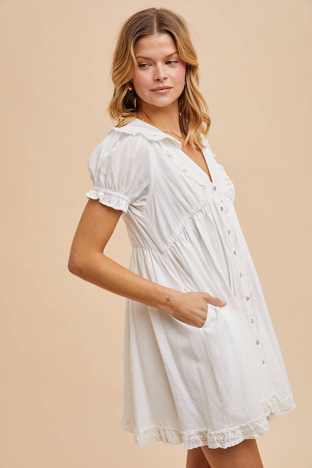 White Statement Collar Mini Dress