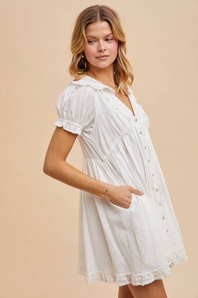 White Statement Collar Mini Dress