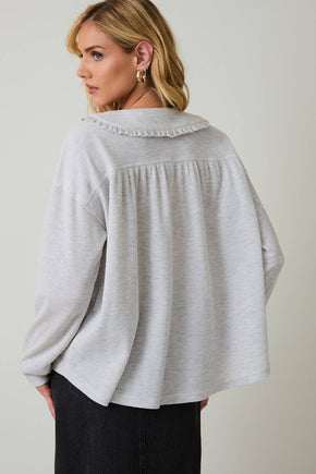 Mélange Thermal Long Sleeve Button Up Top