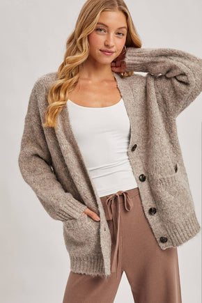 Latte Button Down Knit Sweater Cardigan