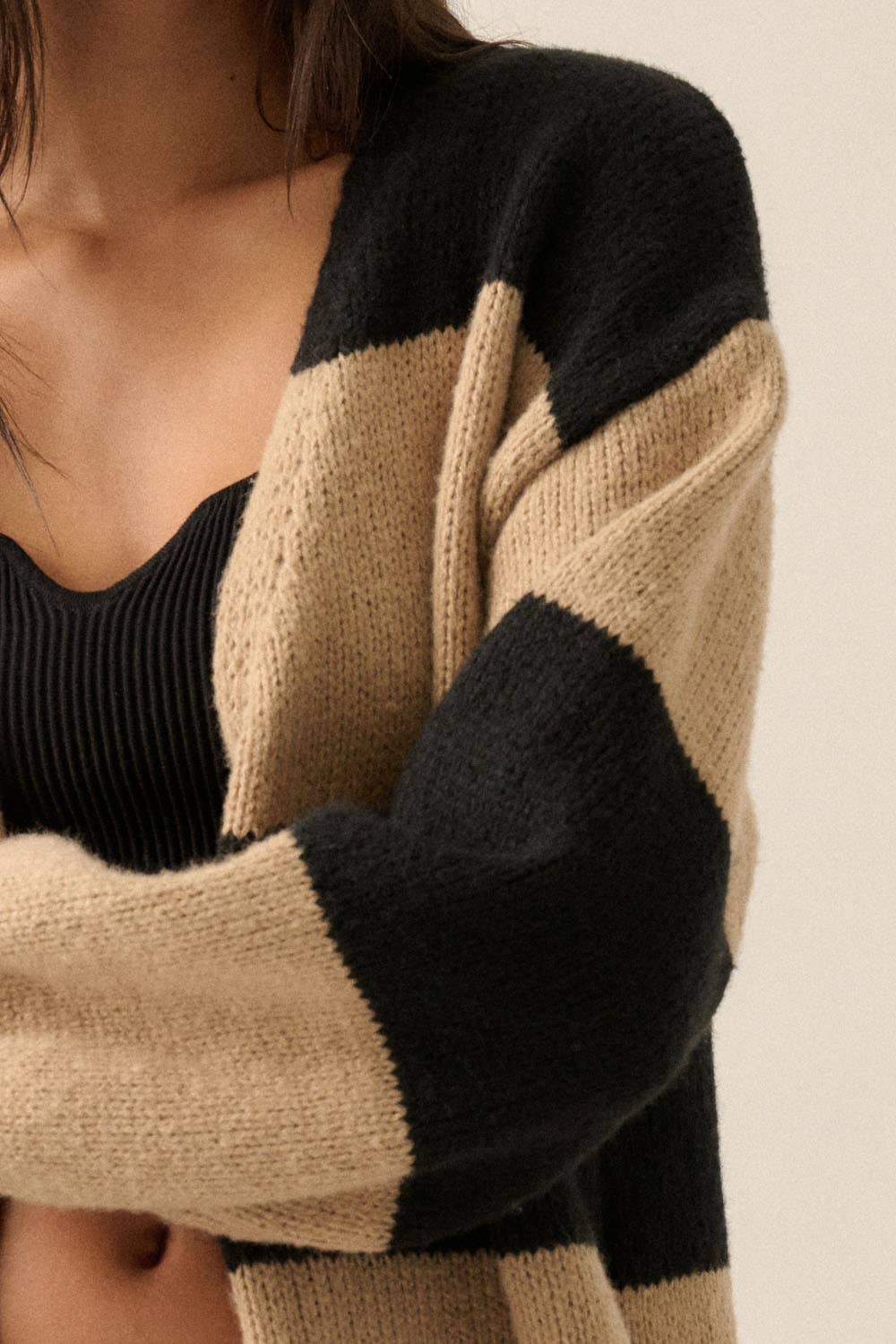 Black & Taupe Striped Duster Cardigan