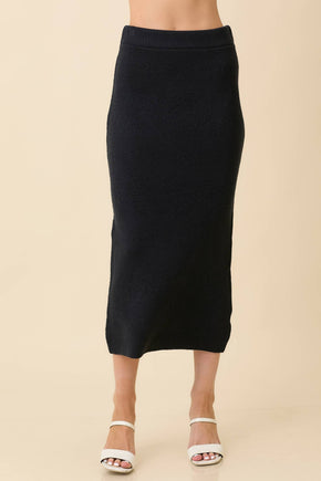 Black Midi Sweater Knit Skirt