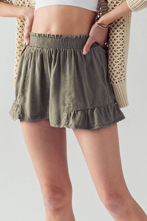 Olive Ruffle Shorts