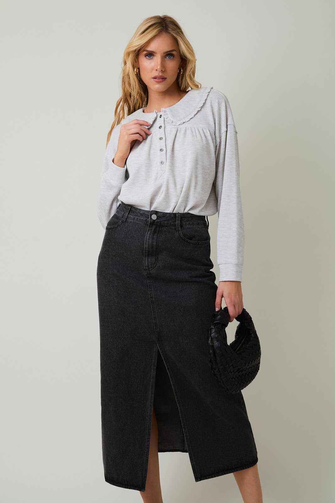 Mélange Thermal Long Sleeve Button Up Top