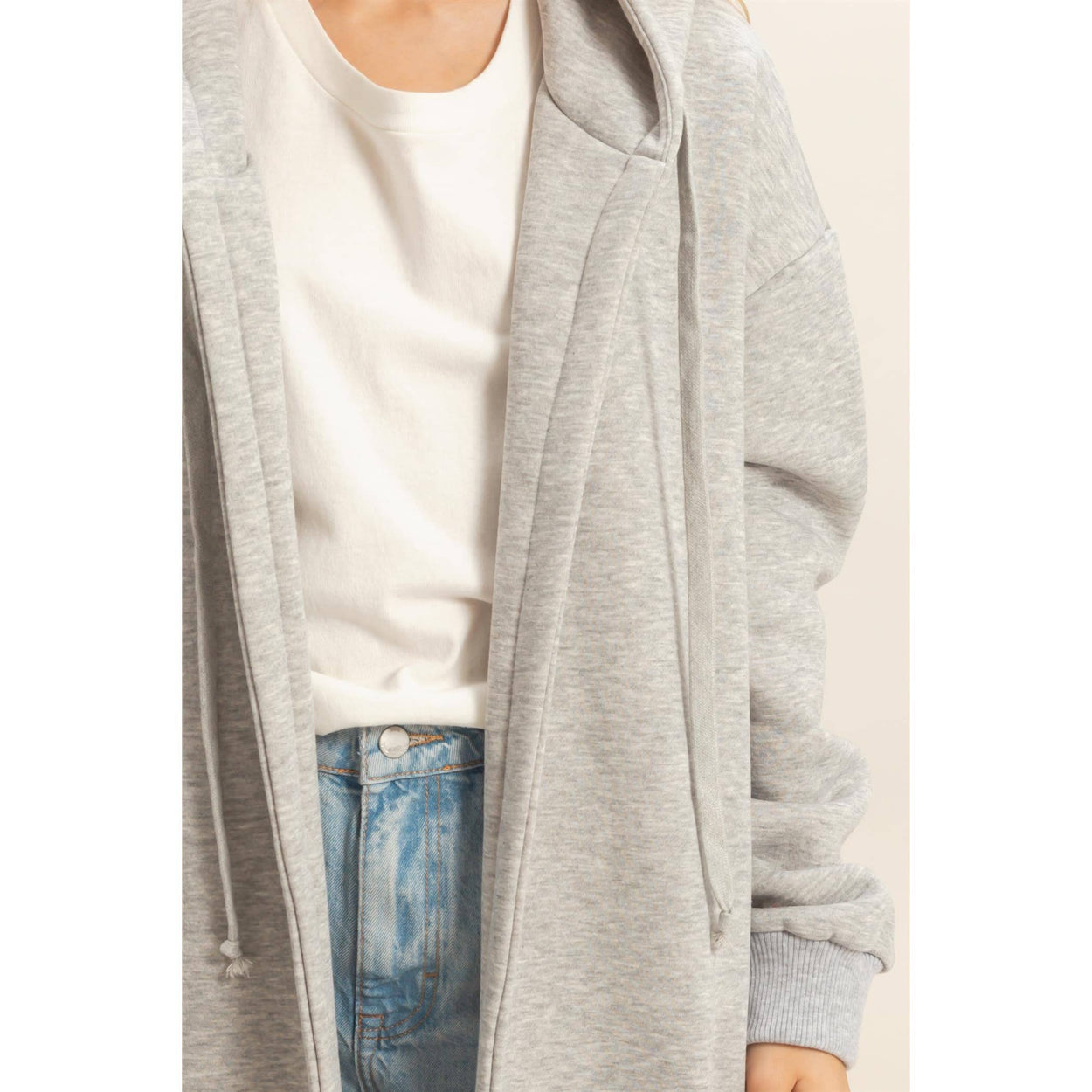Grey Fleece French Terry Hood Coat