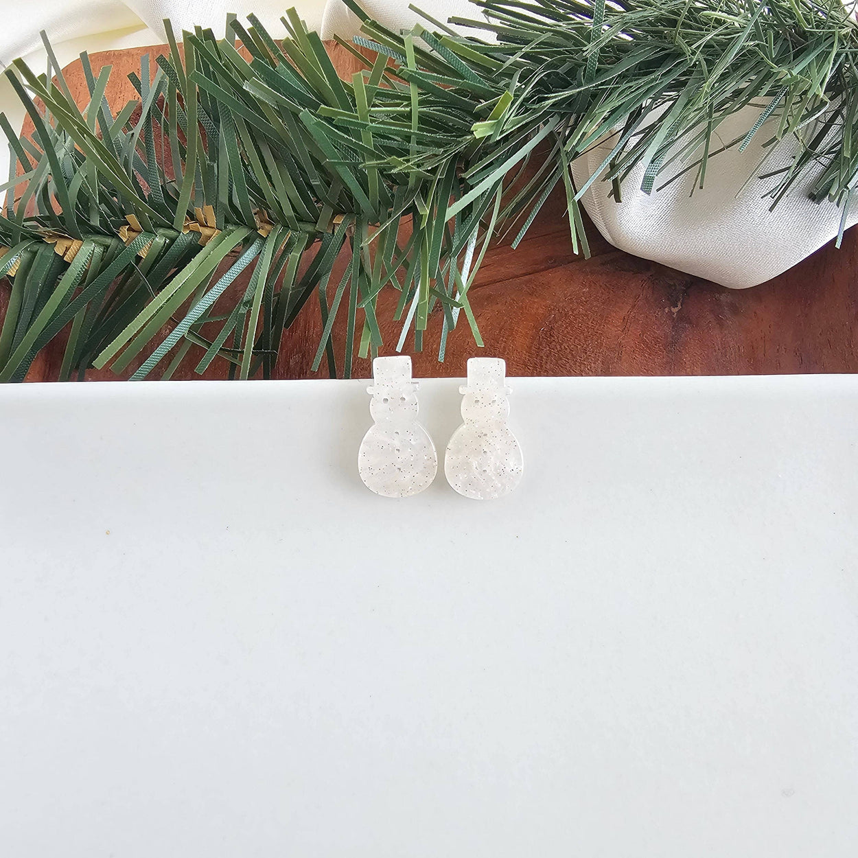 White Shimmer Snowman Studs