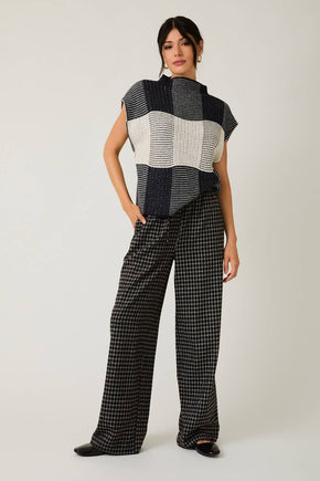 Cream & Black High Neck Wide Shoulder Top