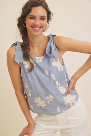 Dusty Blue Blouse Top With Bow Straps