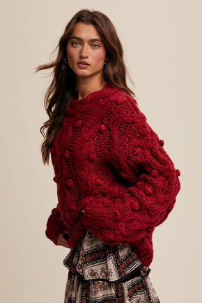 Red Chunky Cable Knit Sweater