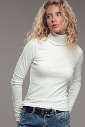 Ivory Striped Turtleneck Knit Top