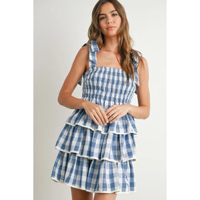 Blue Tie Strap Tiered Dress