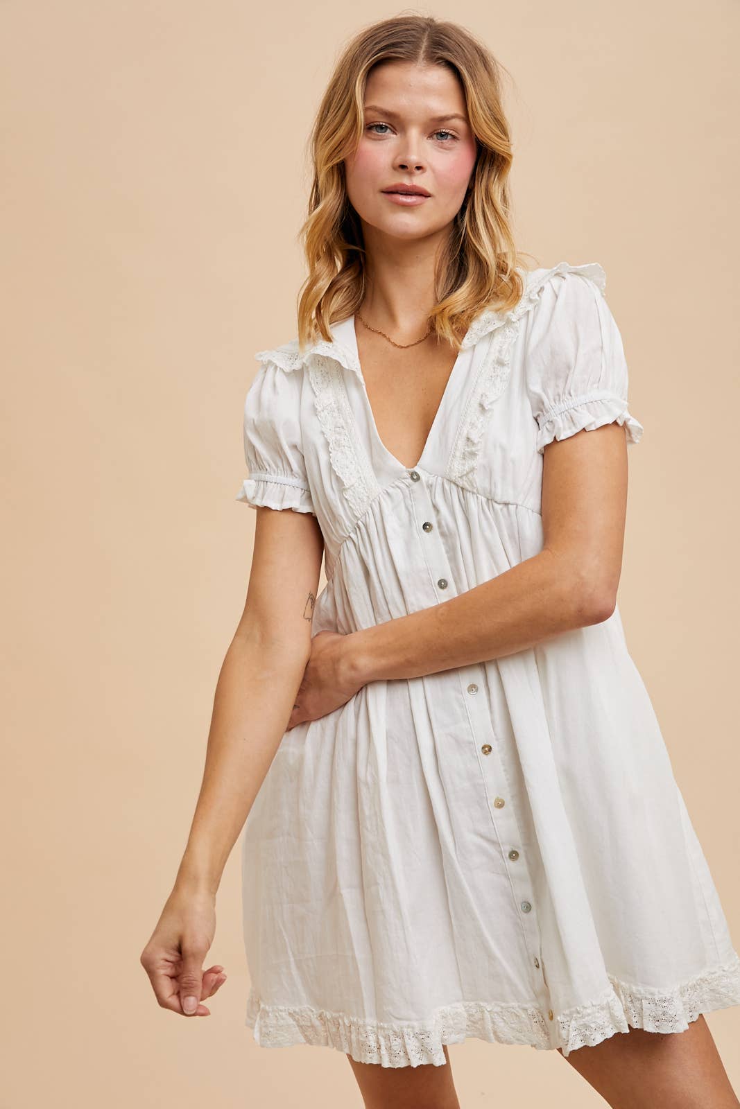 White Statement Collar Mini Dress