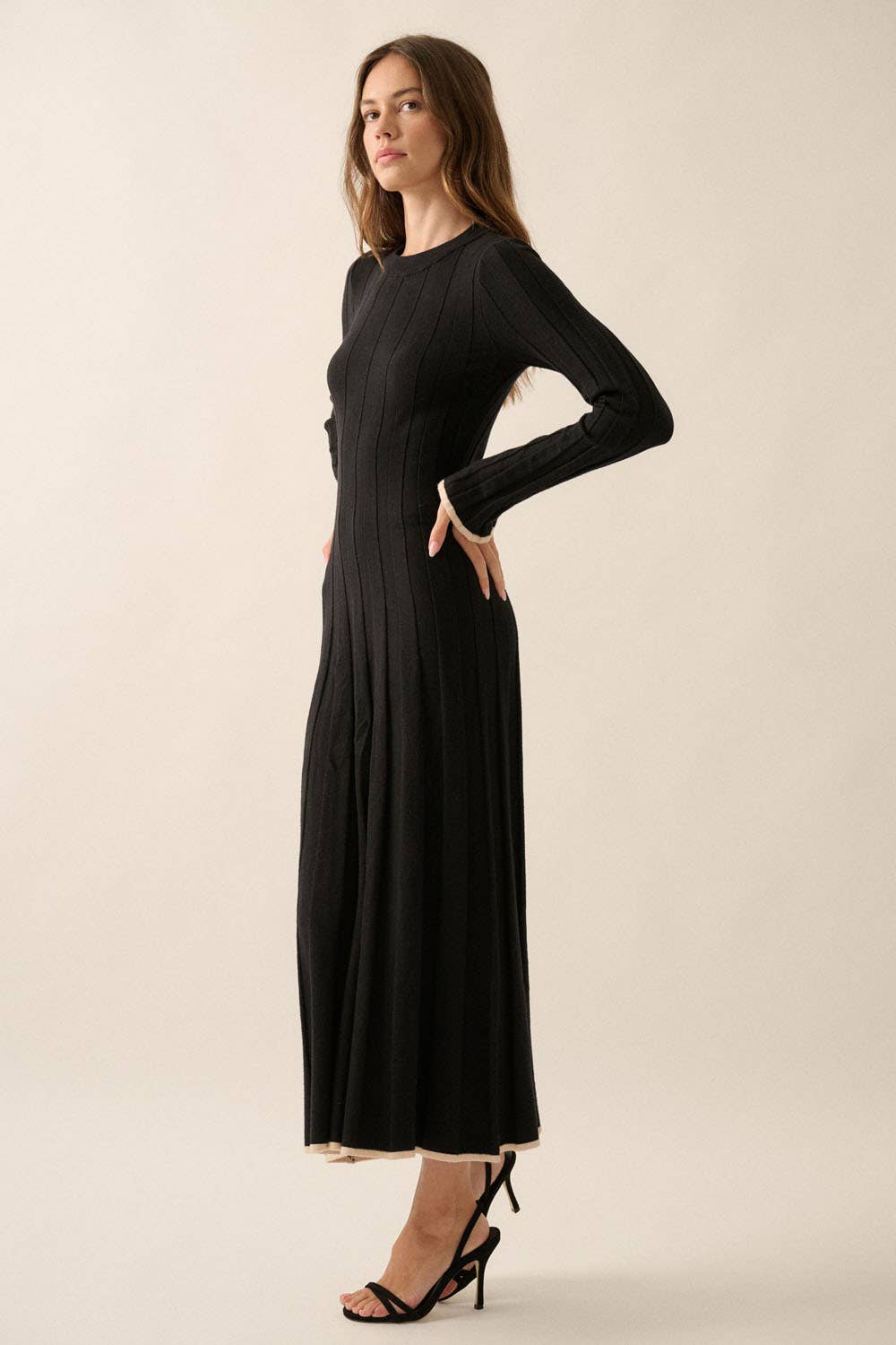 Black Ribbed Maxi Sweater Dress