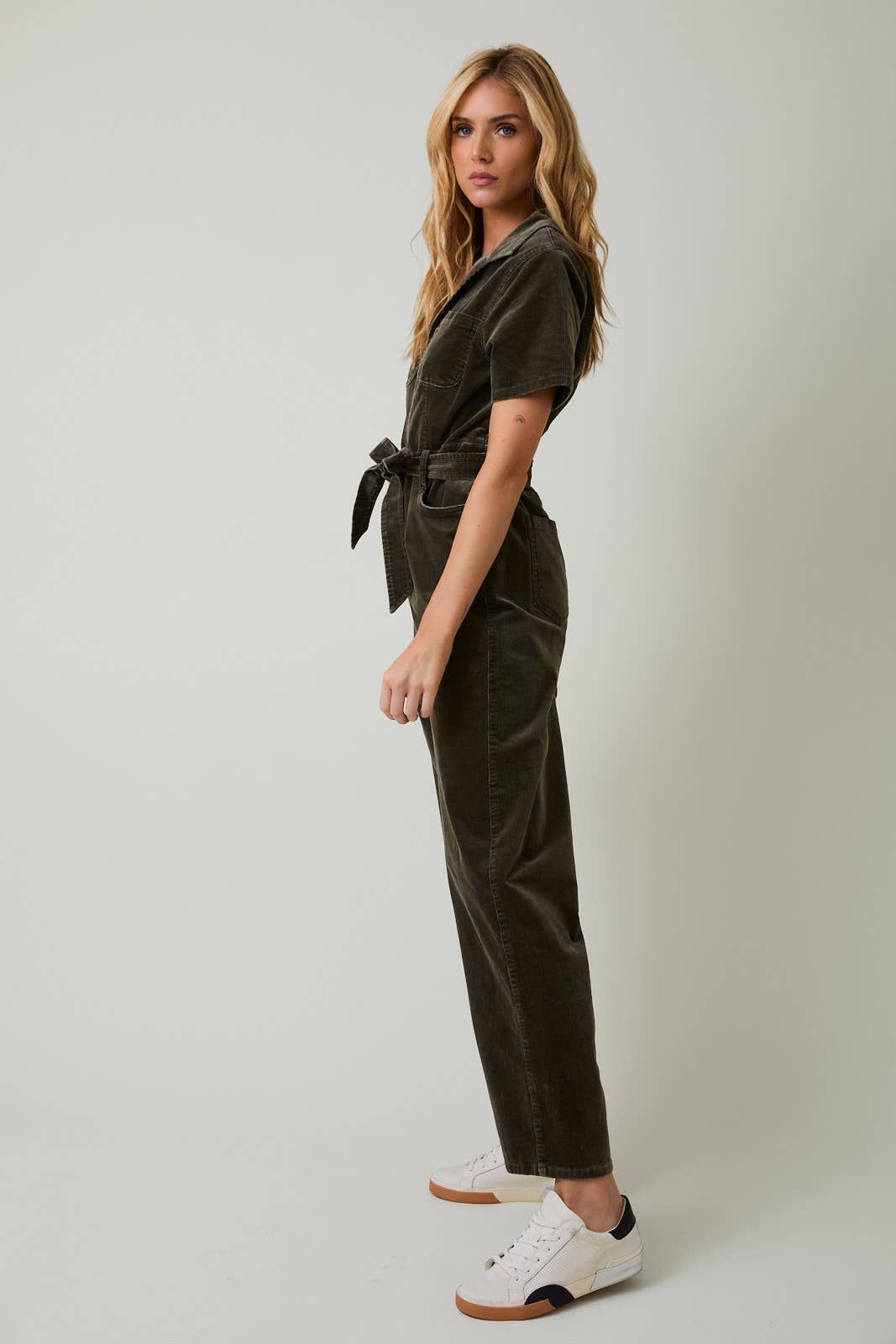 Olive Half Sleeve Sip Up Utility Jumpsuit