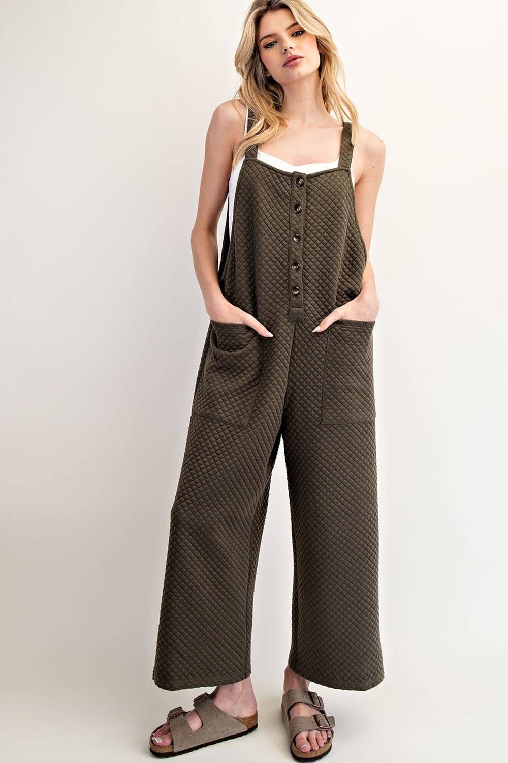Dry Herb Textured Sleeveless Jumpsuit