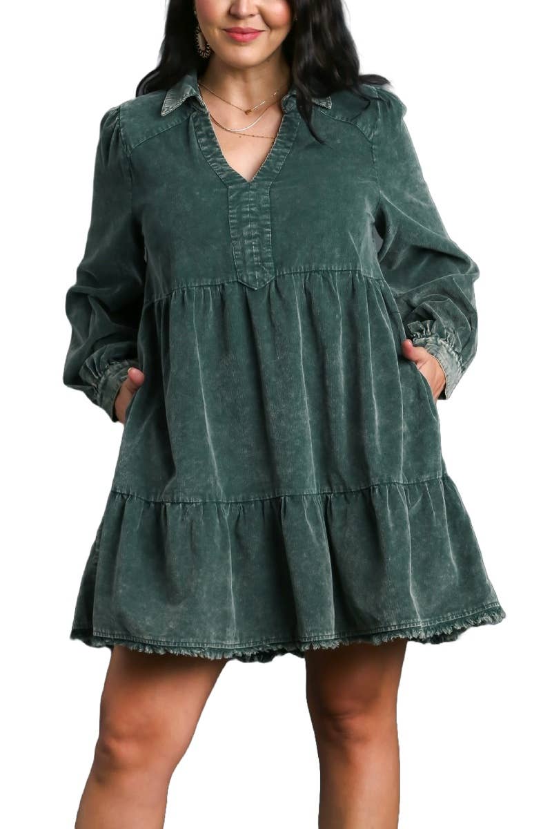 Plus Green Washed Corduroy Mini Dress