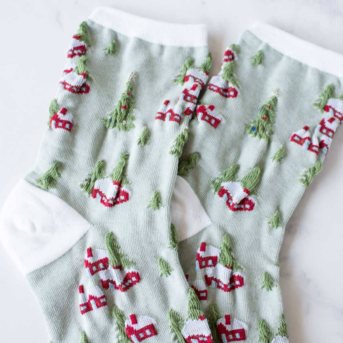 White & Sage Christmas Village Casual Socks