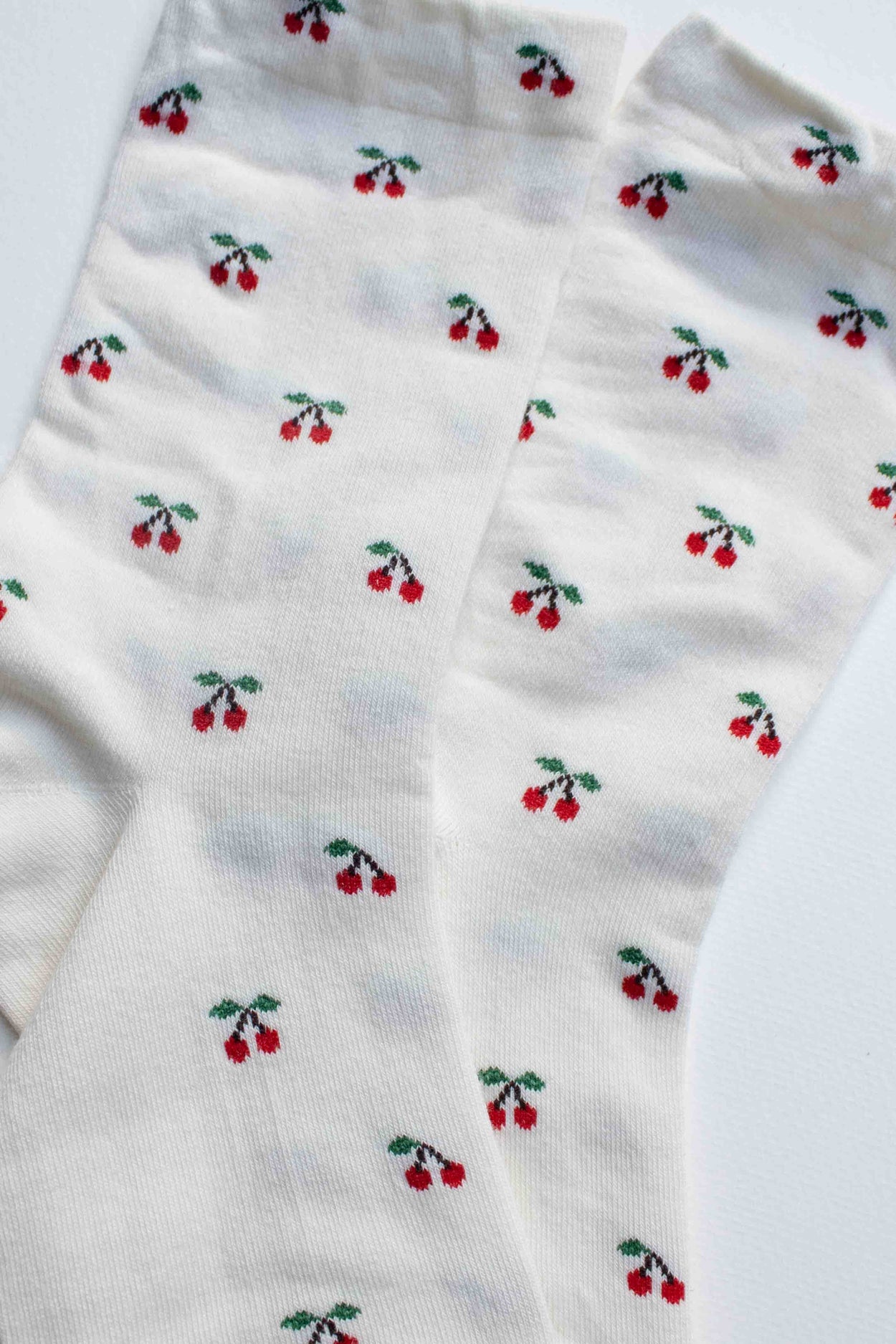 Ivory Cherry Pattern Cotton Blend Socks