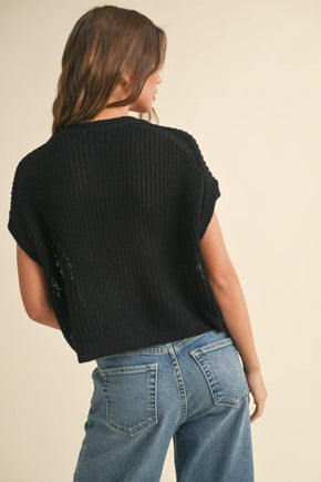 Black Dolman Sleeve Knitted Top