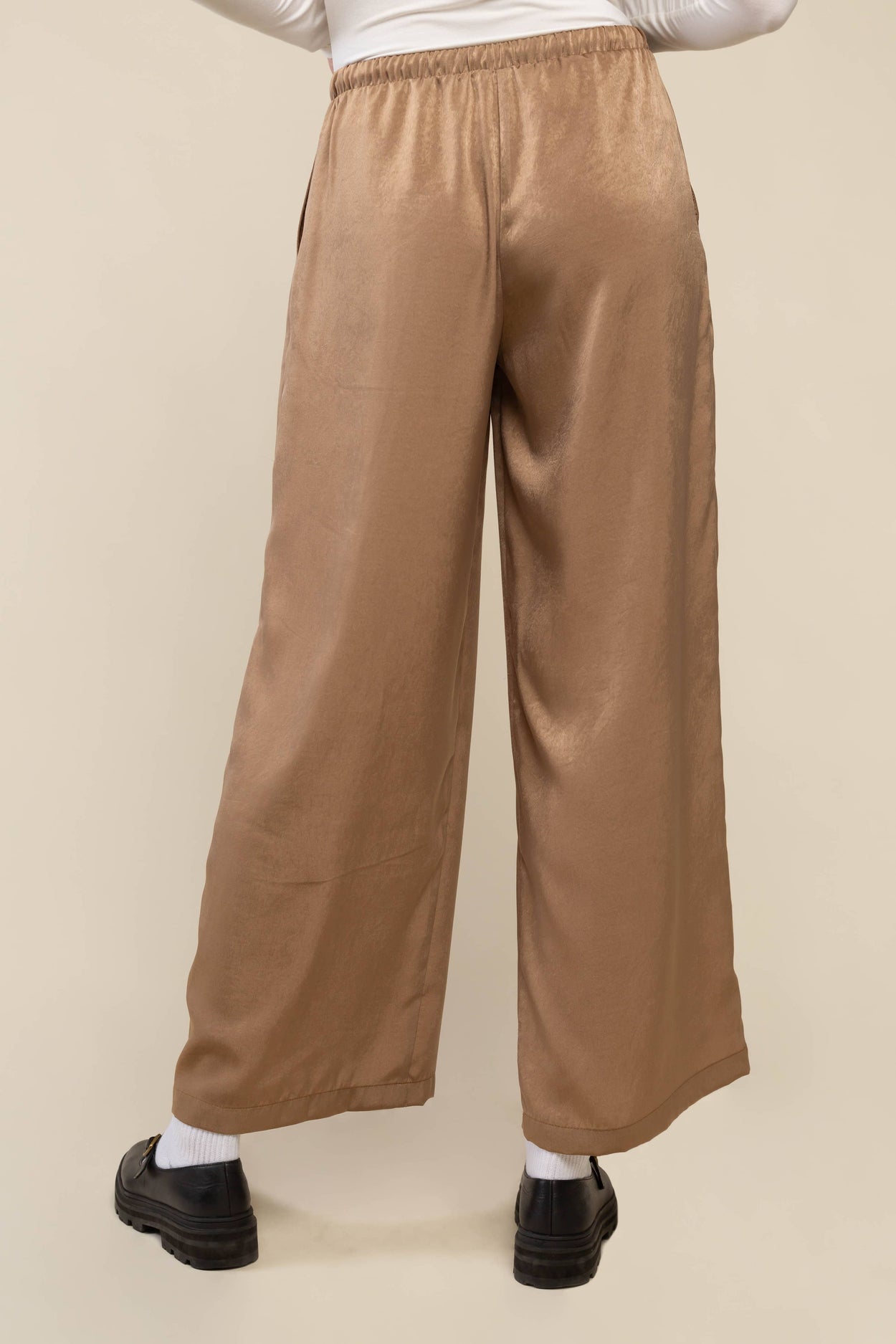 Plus Tan Satin Wide Leg Pant