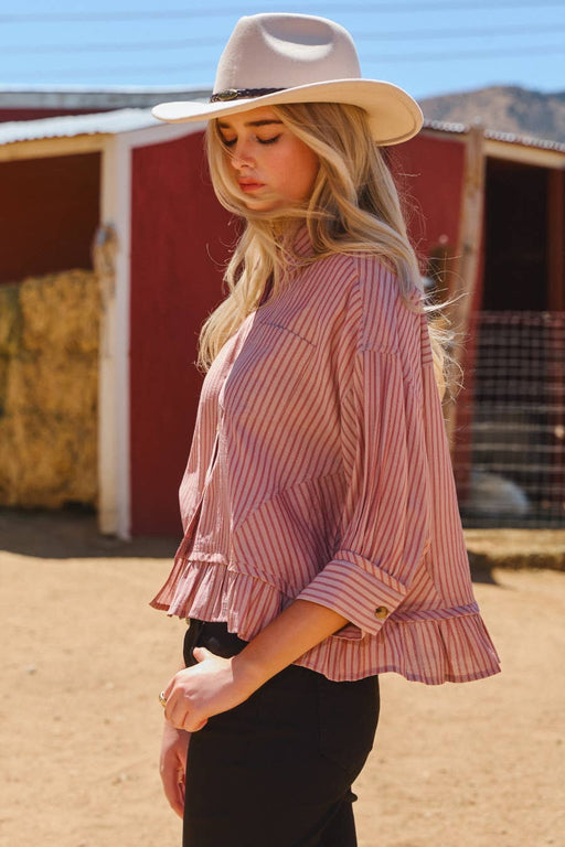 Mauve Striped Button-up Shirt