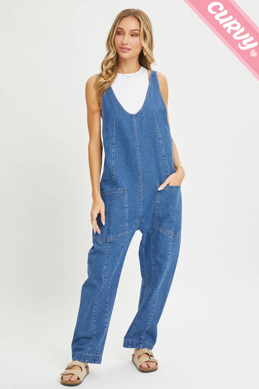 Plus Denim Overall Jumpsuit