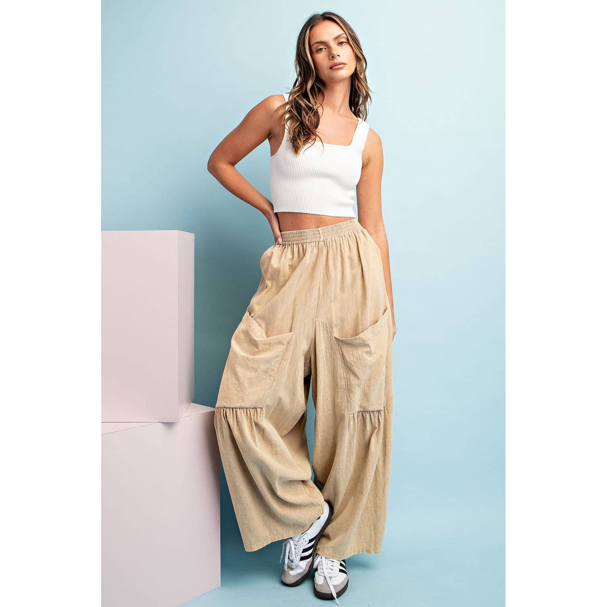 Taupe Mineral Washed Wide Leg