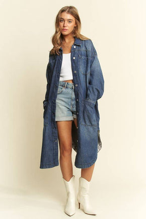 Plus Mid Length Button Sown Denim Jacket