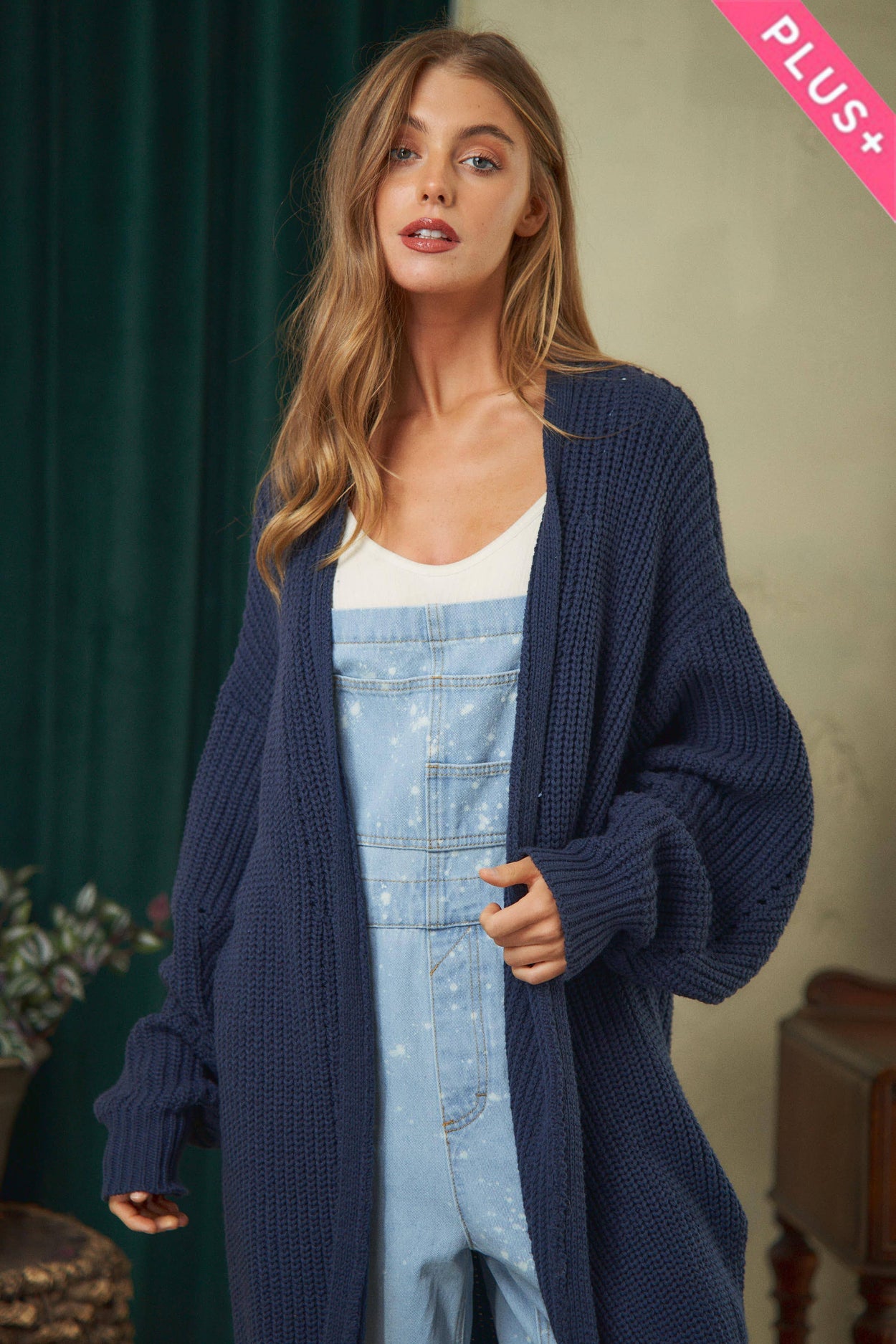 Plus Navy Blue Knit Cardigan