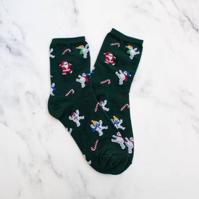 Green Women's Christmas Santa and Snowman Socks