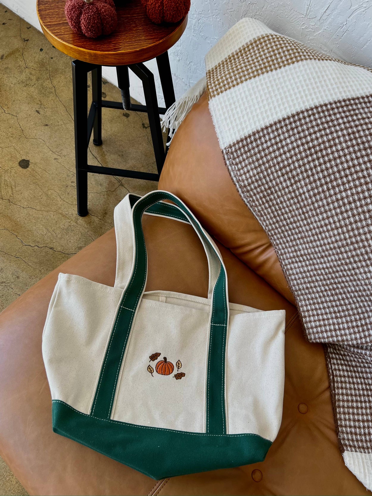 Fall Embroidery Canvas Tote Bag