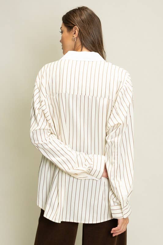 Brown Sophisticated Stripe Blouse