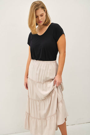 Plus Stone Tiered Maxi Skirt